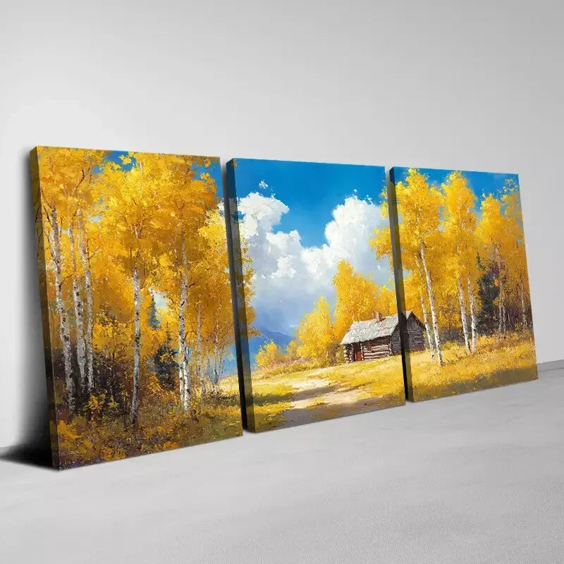 3pcs Beautiful Golden Forest with Sky View Wall Art  Set Canvas Framed 40x60cm - High Quality Print 100% Australian Made Wall Canvas Ready to Hang
