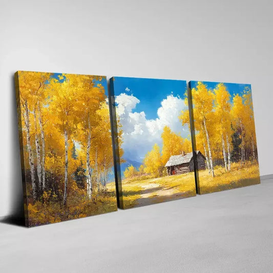 3pcs Beautiful Golden Forest with Sky View Wall Art  Set Canvas Framed 40x60cm - High Quality Print 100% Australian Made Wall Canvas Ready to Hang