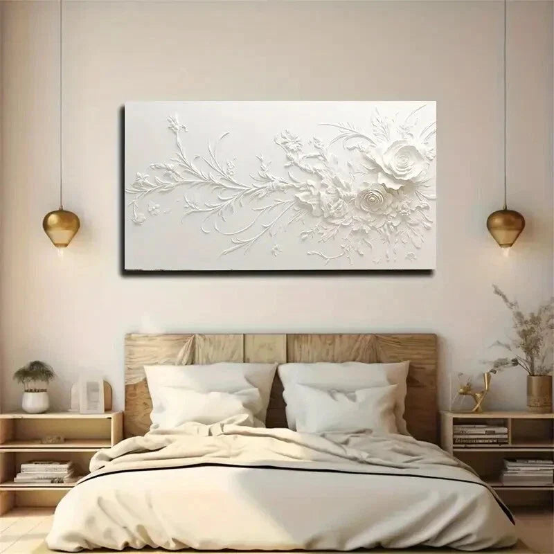 Calm Abstract White Flower wall canvas office home room framed 120x60cm
