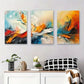 3pcs Abstract Colorful Orange Blue & Black Swirls Metal Print Ready to Hang Art