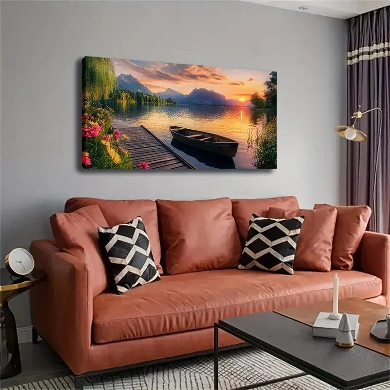 Serene Lake Mountain Landscape Wall Art Canvas Office Home Room Framed 120x60cm