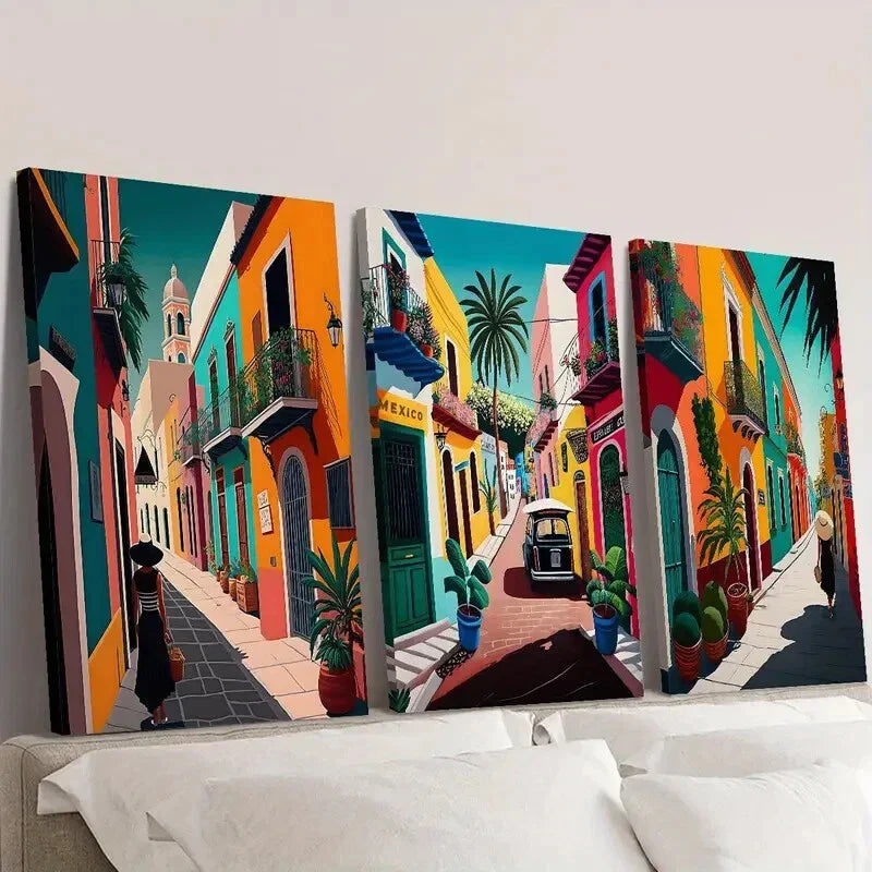 3pcs   Colorful retro Mexican street art, Mexican   Wall Art Set Canvas Framed 40x60cm - High Quality Print 100% Australian Made Wall Canvas Ready to Hang
