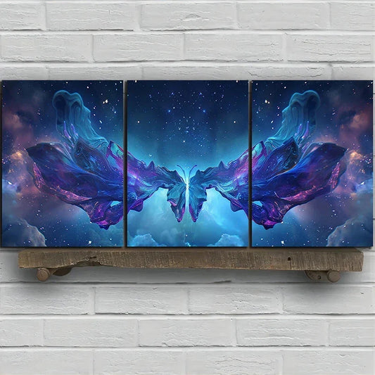 3pcs Purple Butterfly Nebula Galaxy Metal Print Ready to Hang Art