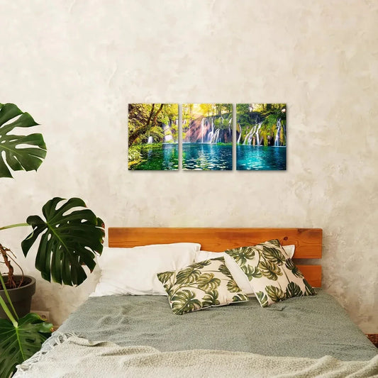 3pcs Waterfall & Mountain Nature Scenes Metal Print Ready to Hang Art