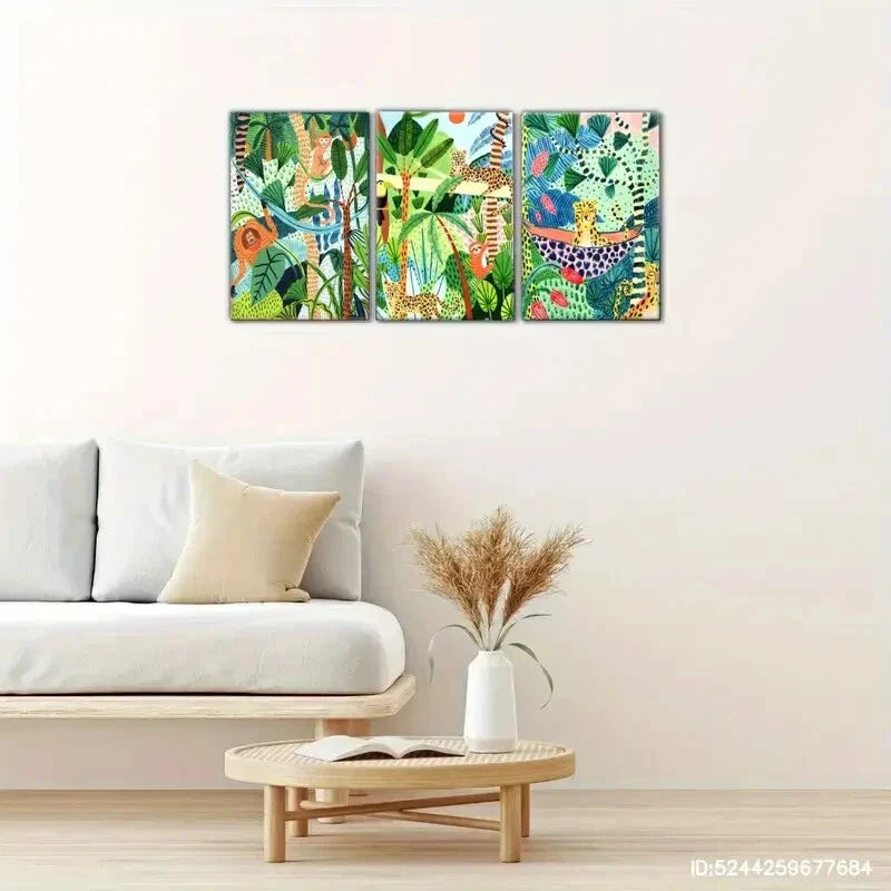 3pcs Gorilla in the Forest Cheetah Decoration Metal Print Ready to Hang Art