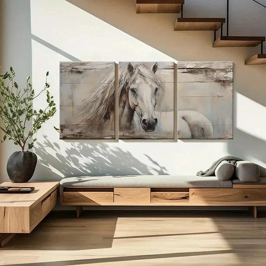 3pcs Vintage White Horse Metal Print Ready to Hang Art