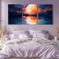 3pcs Vibrant Modern Red Full Moon Rising Metal Print Ready to Hang Art