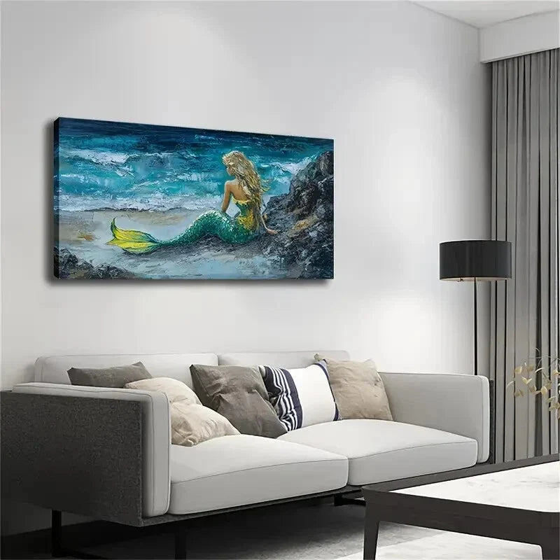 Ocean Waves Mermaid Beauty Wall Art Canvas Office Home Room Framed 120x60cm
