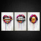 3pcs Abstract Lips with Bullet Money Dollars   Metal Print Ready to Hang Art