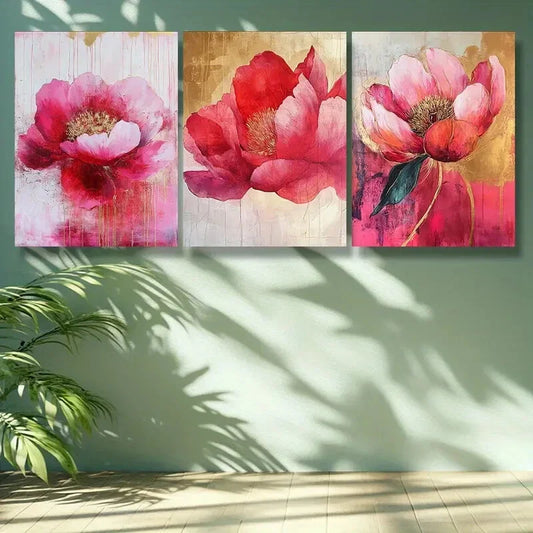 3pcs Pink peony flower Music  Metal Print Ready to Hang Art