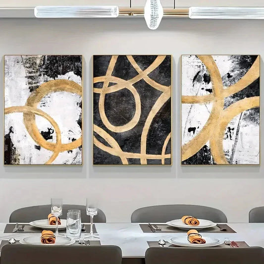 3pcs Golden Geometry And Lines Poster Dormitory Metal Print Ready to Hang Art