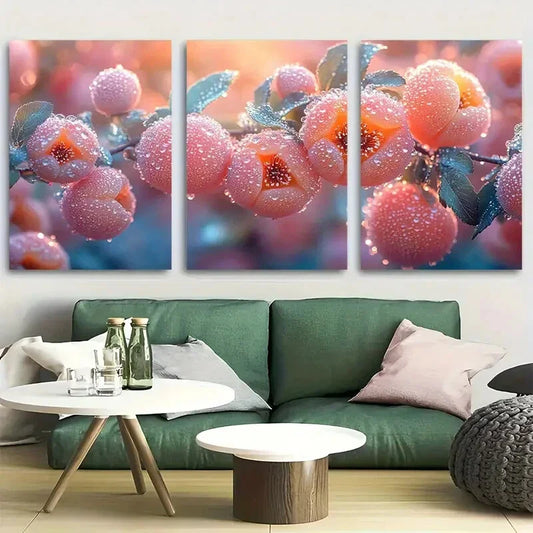 3pcs Floating Orchard of Luminescent Peaches Metal Print Ready to Hang Art