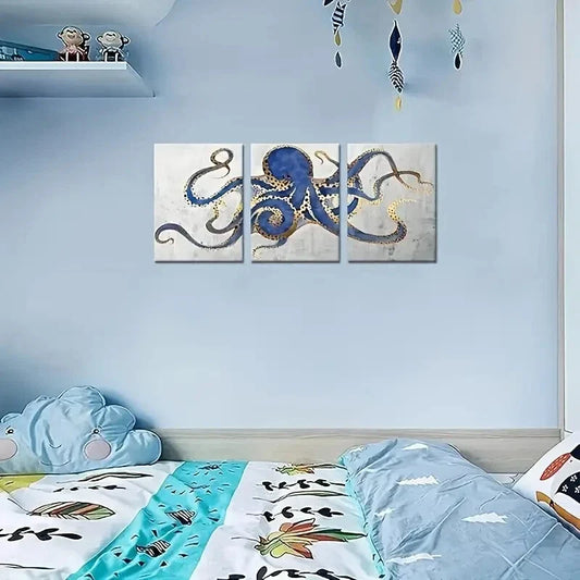 3pcs  Featuring Marine Animal Prints Metal Print Ready to Hang Art