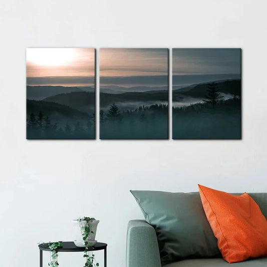 3pcs Sunrise Mountain Forest Natural Scenery Metal Print Ready to Hang Art