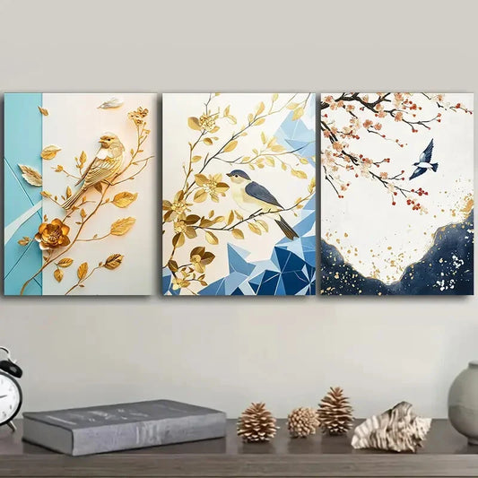 3pcs The plum chart, Art Painting Metal Print Ready to Hang Art