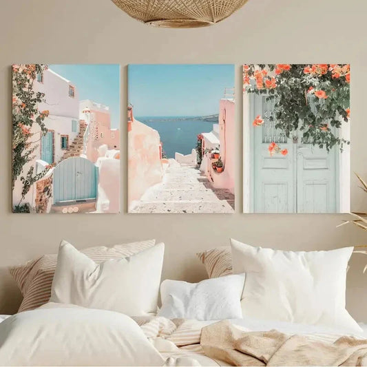 3pcs Boho Santorini Gallery Neutral Beach Metal Print Ready to Hang Art