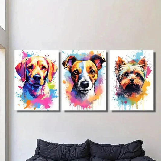 3pcs   Vibrant Dog Portrait Adorable Puppies Wall Art Set Canvas Framed 40x60cm - High Quality Print 100% Australian Made Wall Canvas Ready to Hang