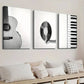 3pcs Black and White Guitar Vinyl Record & Piano Wall Art Set Canvas Framed 40x60cm - High Quality Print 100% Australian Made Wall Canvas Ready to Hang