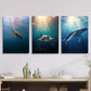 3pcs Devil Fish Blue Whale Ocean Illumination Metal Print Ready to Hang Art