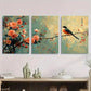 3pcs Traditional Chinese Style Green Flowers Metal Print Ready to Hang Art