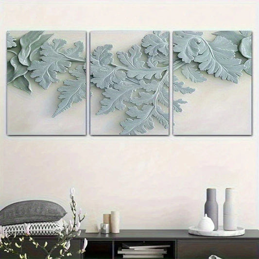 3pcs Light Blue Green Leaves Metal Print Ready to Hang Art