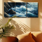 3pcs Dramatic Blue Sea Waves with Rocks Metal Print Ready to Hang Art