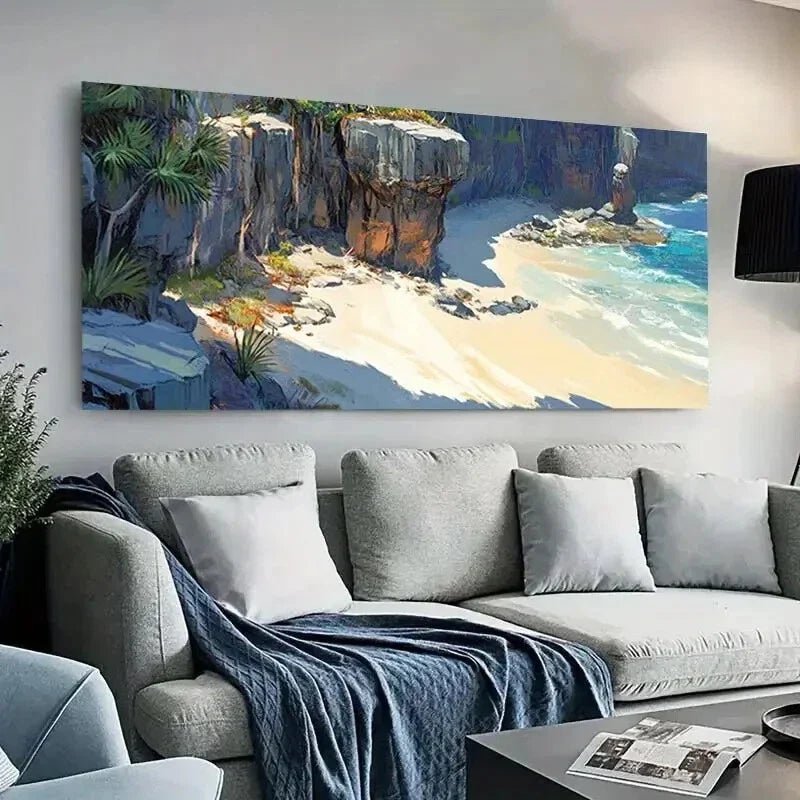 Coastal Cliffs with Beach wall canvas office home room framed 120x60cm