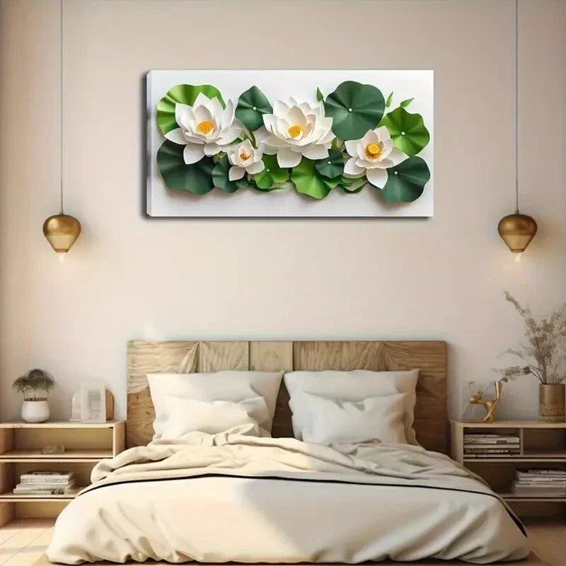 Elegant White For Lotus Flowers Wall Art Canvas Office Home Room Framed 120x60cm