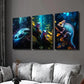 3pcs Blue Glowing Snake Frog & Chameleon Wall Art Set Canvas Framed 40x60cm - High Quality Print 100% Australian Made Wall Canvas Ready to Hang