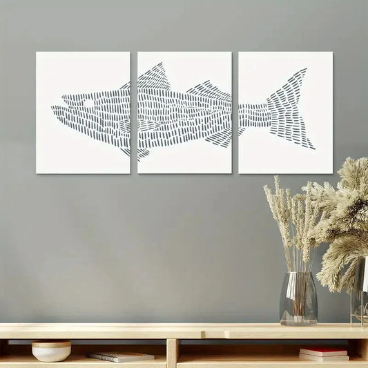 3pcs Largemouth Bass Lake Fish Painting Metal Print Ready to Hang Art