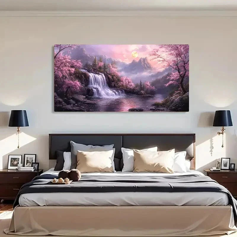 Waterfall Cherry Blossoms Wall Art Canvas Office Home Room Framed 120x60cm