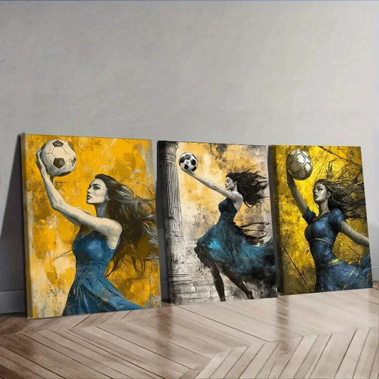 3pcs  Football goddess Wall Art Set Canvas Framed 40x60cm - High Quality Print 100% Australian Made Wall Canvas Ready to Hang