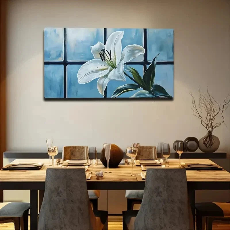 A Blooming White Lily Realistic Wall Art Canvas Office Home Room Framed 120x60cm