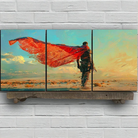 3pcs Red and Blue Denim White Clouds Metal Print Ready to Hang Art