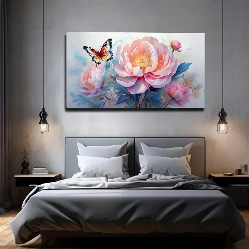 Elegant Peony Flowers Wall Art Canvas Office Home Room Framed 80x45cm
