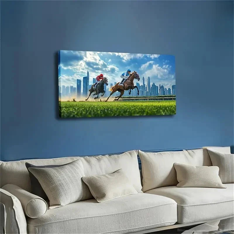 Two Riders Are Speeding Track Wall Art Canvas Office Home Room Framed 120x60cm