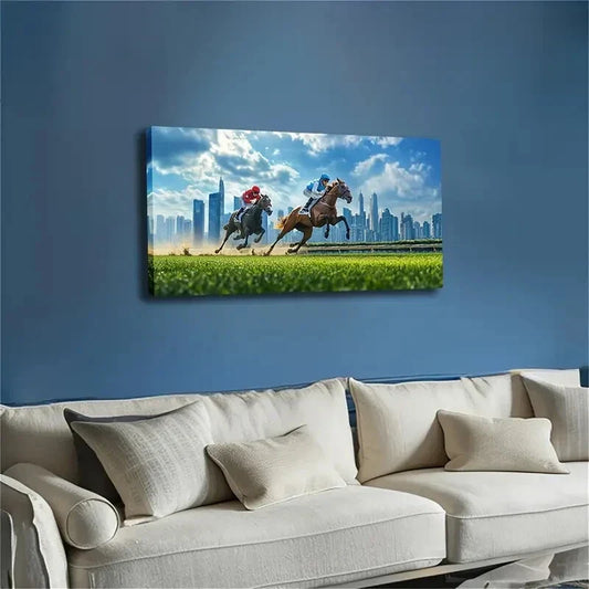 Two Riders Are Speeding Track Wall Art Canvas Office Home Room Framed 120x60cm