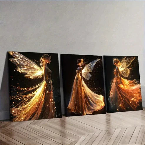 3pcs A Graceful Fairy In A Shiny Dress Wall Art Set Canvas Framed 60x90cm - High Quality Print 100% Australian Made Wall Canvas Ready to Hang