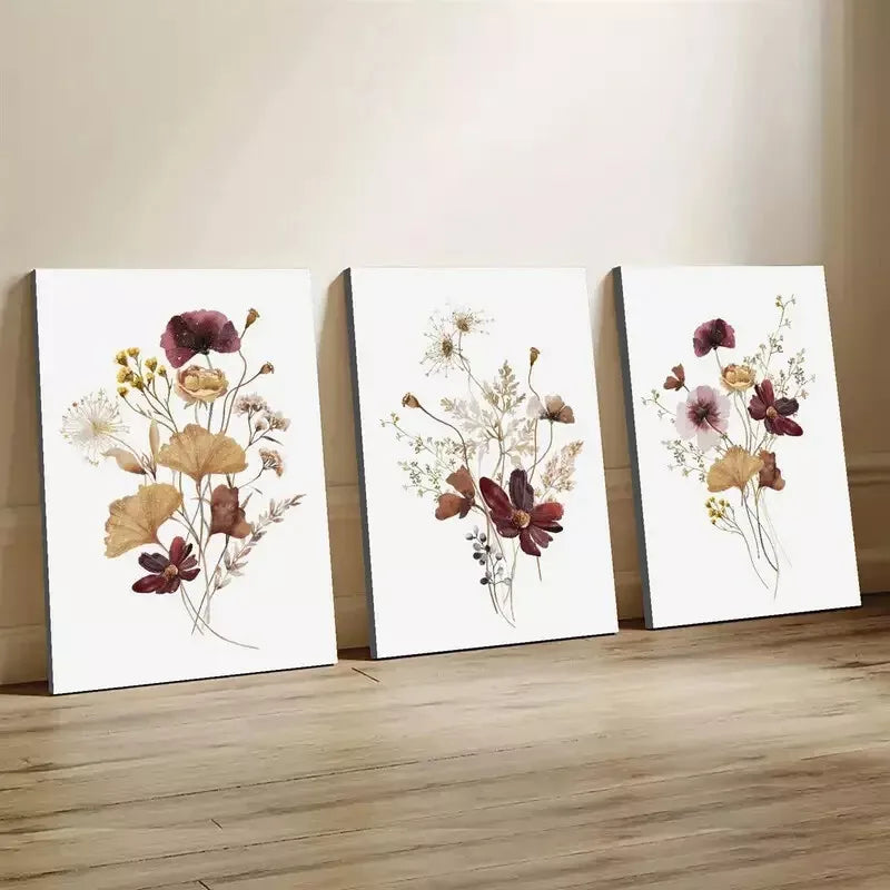 3pcs Modern Abstract Elegant Wildflower Wall Art Set Canvas Framed 40x60cm - High Quality Print 100% Australian Made Wall Canvas Ready to Hang