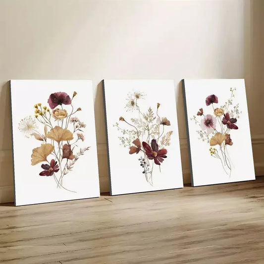 3pcs Modern Abstract Elegant Wildflower Wall Art Set Canvas Framed 40x60cm - High Quality Print 100% Australian Made Wall Canvas Ready to Hang