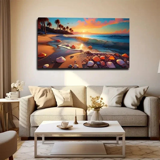 Seashells By The Beach Wall Art Canvas Office Home Room Framed 80x45cm