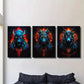 3pcs Ferocious animal art with red flames, Colorful Metal Print Ready to Hang Art