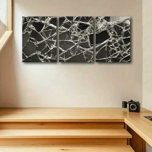 3pcs Shattered Glass Design Metal Print Ready to Hang Art