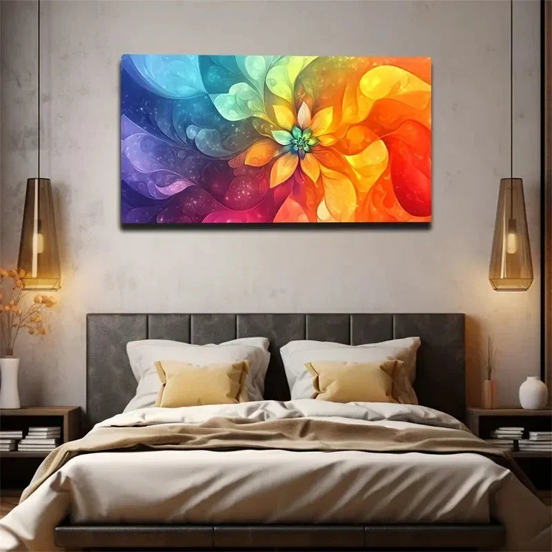 Vibrant Multi-Col Floral Design Wall Art Canvas Office Home Room Framed 120x60cm