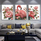 3pcs Flamingo and Peony Pink Floral Wall Art Metal Print Ready to Hang Art