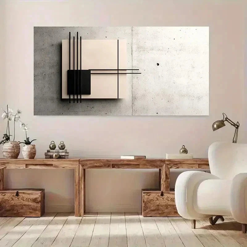 Black White Geometric Modern Wall Art Canvas Office Home Room Framed 120x60cm