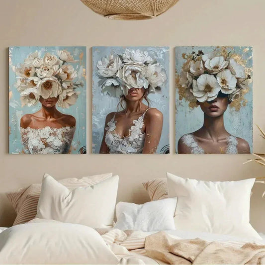 3pcs Roses & Headscape Modern Artistic Metal Print Ready to Hang Art