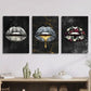 3pcs  Money lips creative poster, golden expensive Metal Print Ready to Hang Art