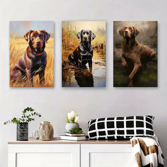 3pcs Labrador and Retriever Dog Portrait Triptych Metal Print Ready to Hang Art