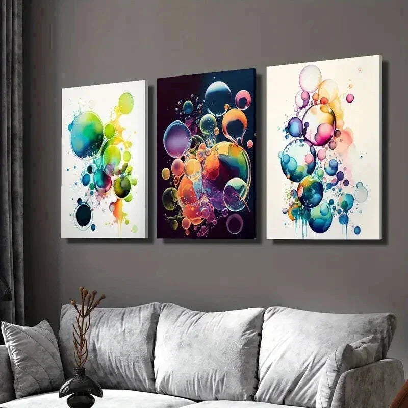 3pcs Colorful Abstract Bubble Decoration Wall Art Set Canvas Framed 40x60cm - High Quality Print 100% Australian Made Wall Canvas Ready to Hang